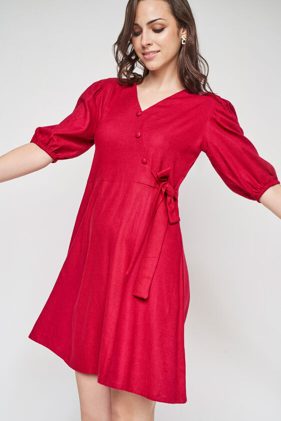 Red Solid Curved Dress, Red, image 3