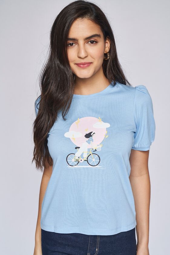 1 - Blue Graphic Straight Top, image 1