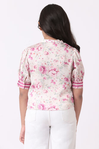 Cream and Pink Floral Straight Top, Cream, image 4
