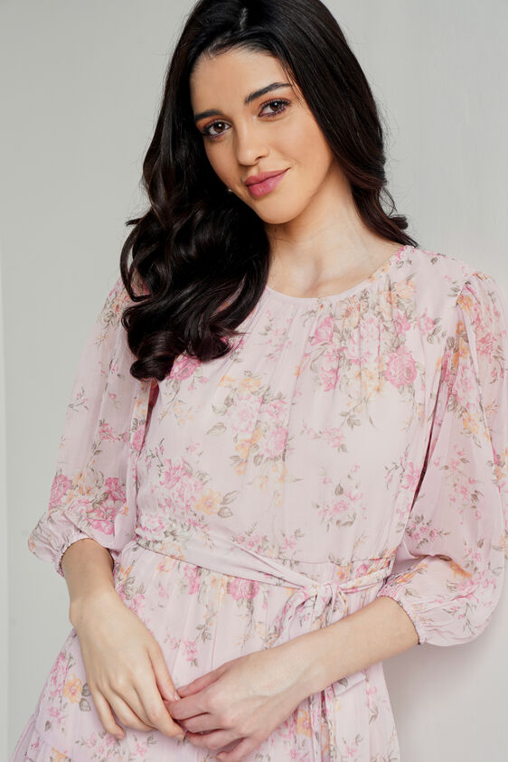 Pink Floral Flared Dress, Pink, image 3