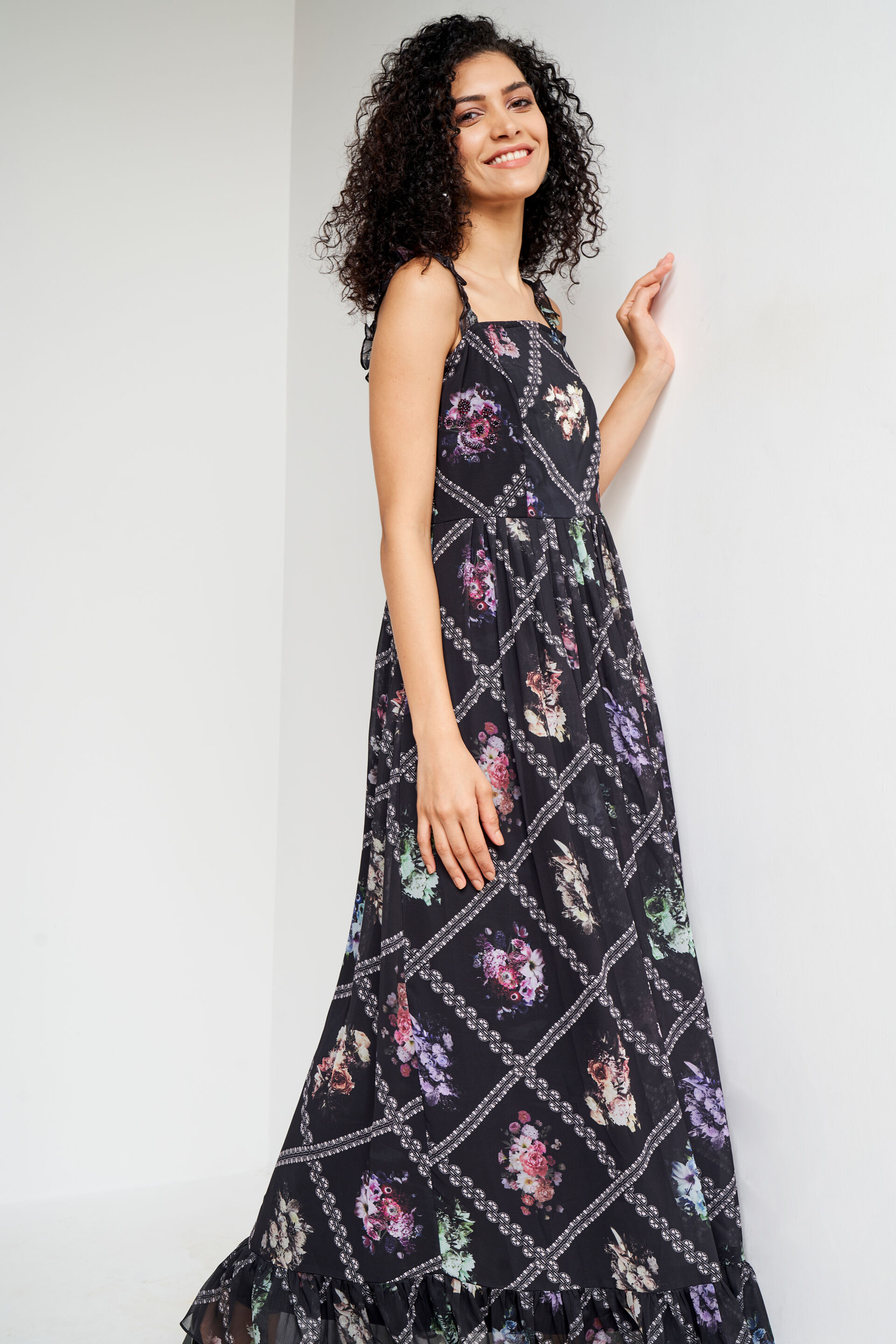 Multi Color Geometric Flared Gown, Multi Color, image 2