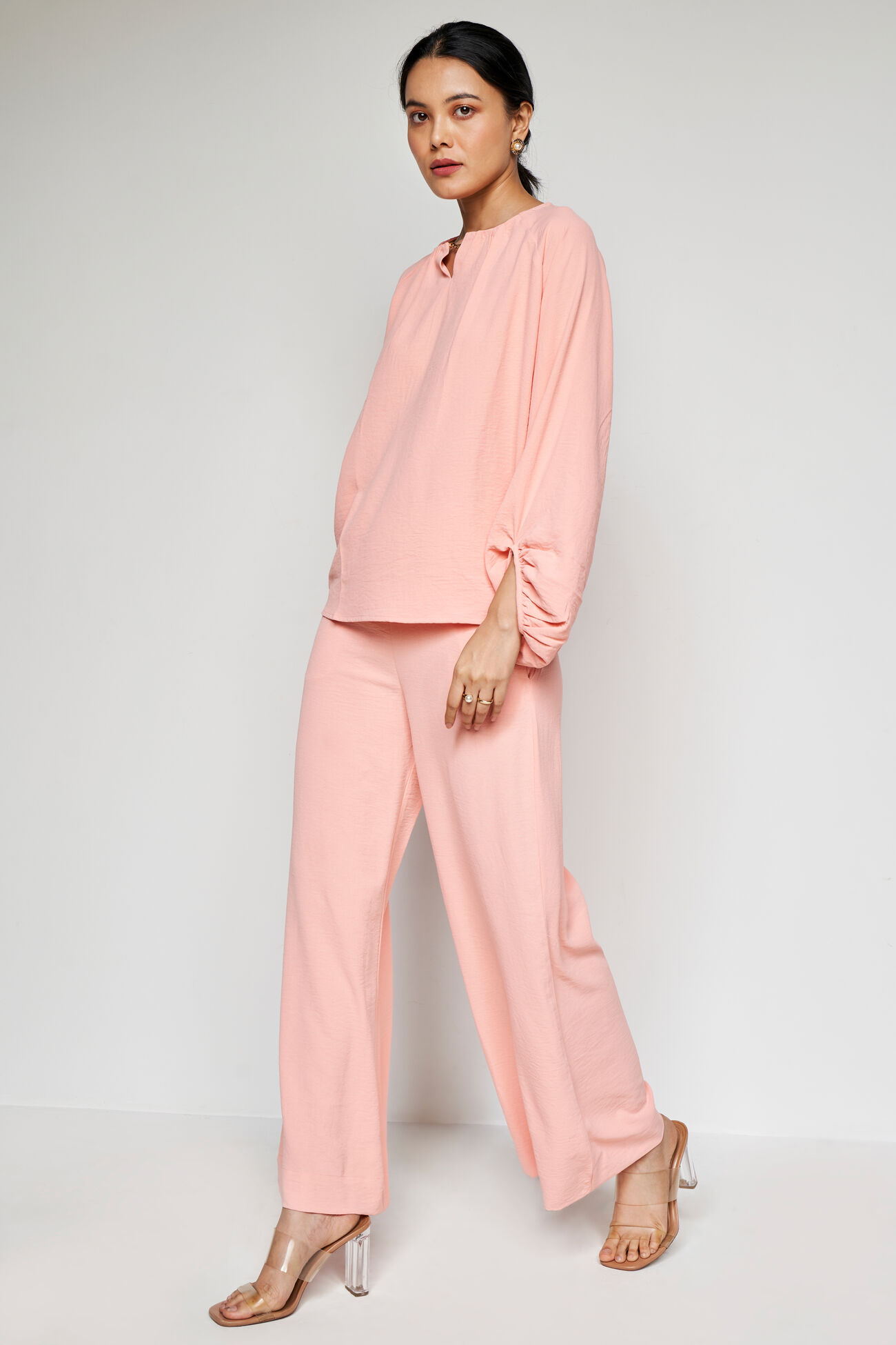 Polite Drama Solid Co-ords Set, Peach, image 3