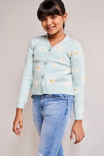Mint Floral Straight Cardigan, Mint, image 3