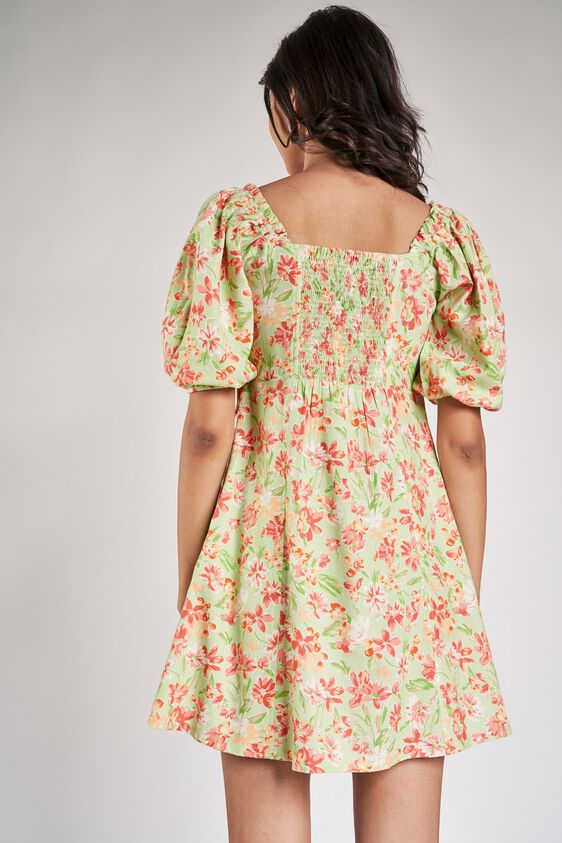 6 - Lime Floral Printed A-Line Dress, image 6