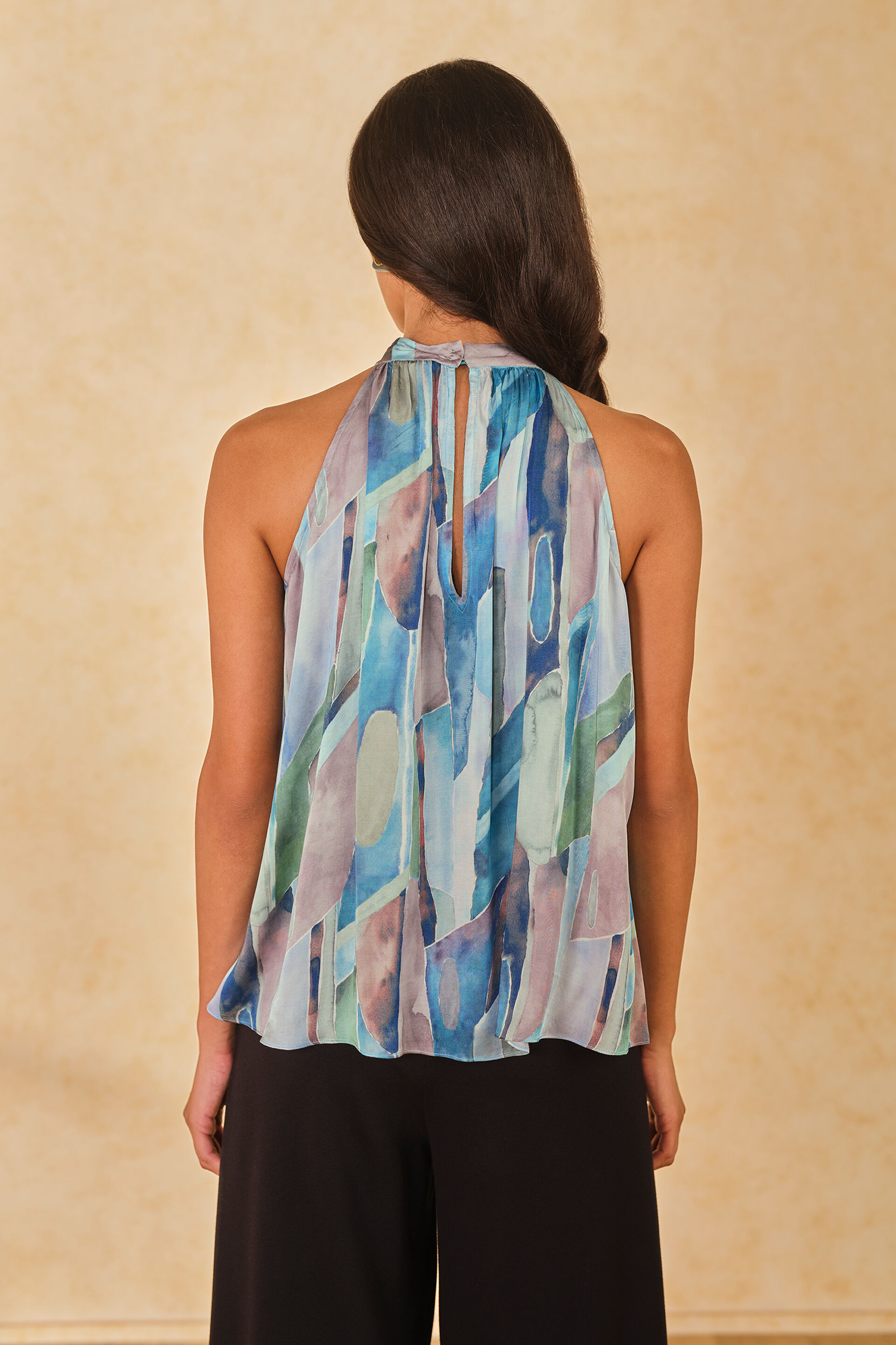 Turquoise Tide Halter Neck Viscose Top, Turquoise, image 5