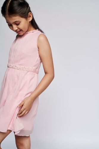 3 - Pink Self Design Flared Dress, image 3