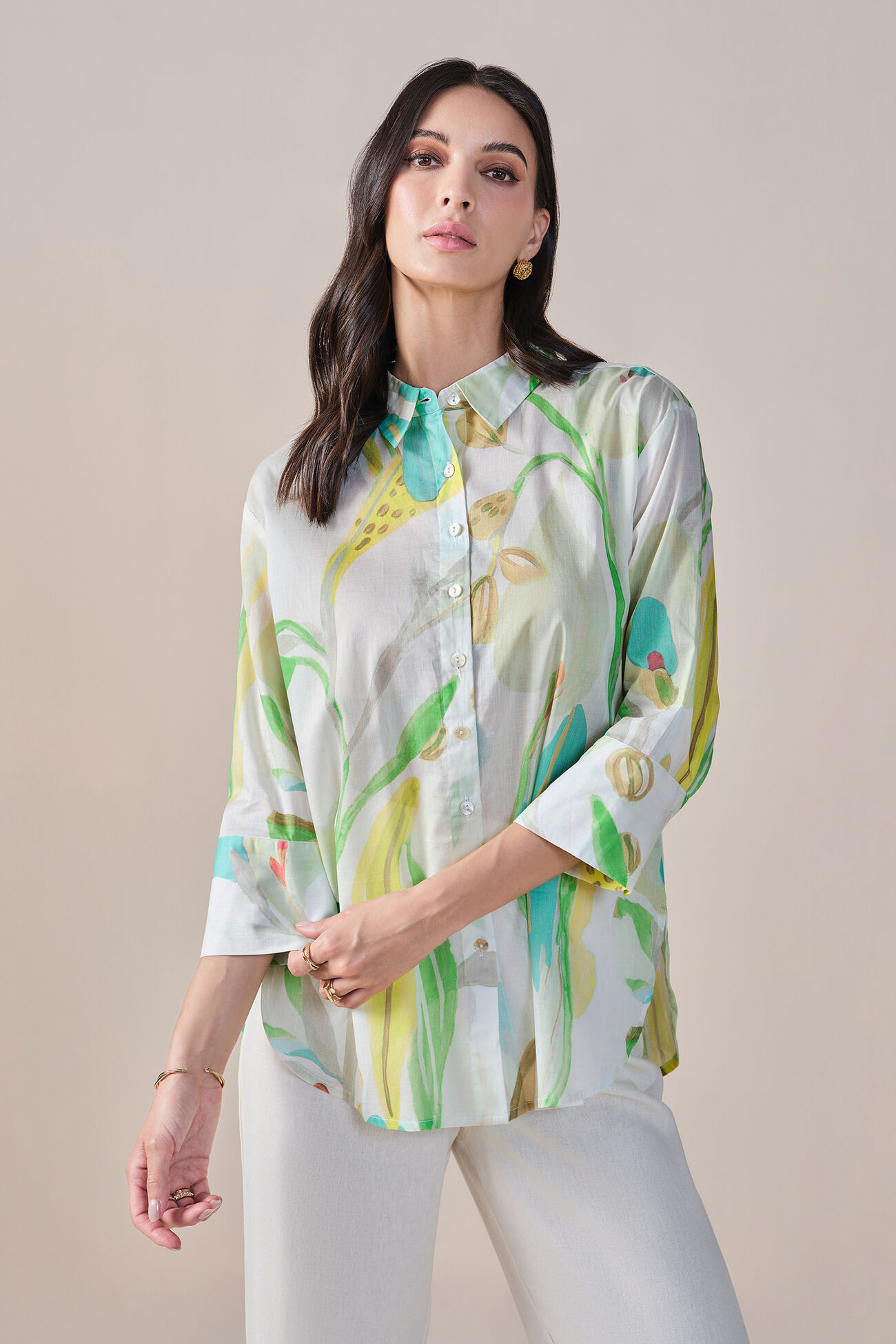 Florallista Viscose Linen Blend Shirt, Green, image 5