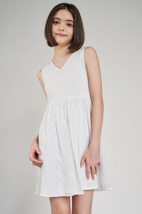 3 - White Self Design Fit And Flare Dress, image 3
