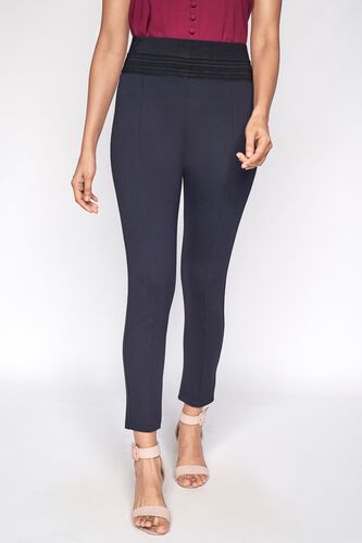 2 - Navy Blue Self Design Straight Bottom, image 1
