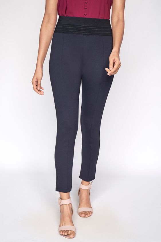2 - Navy Blue Self Design Straight Bottom, image 1