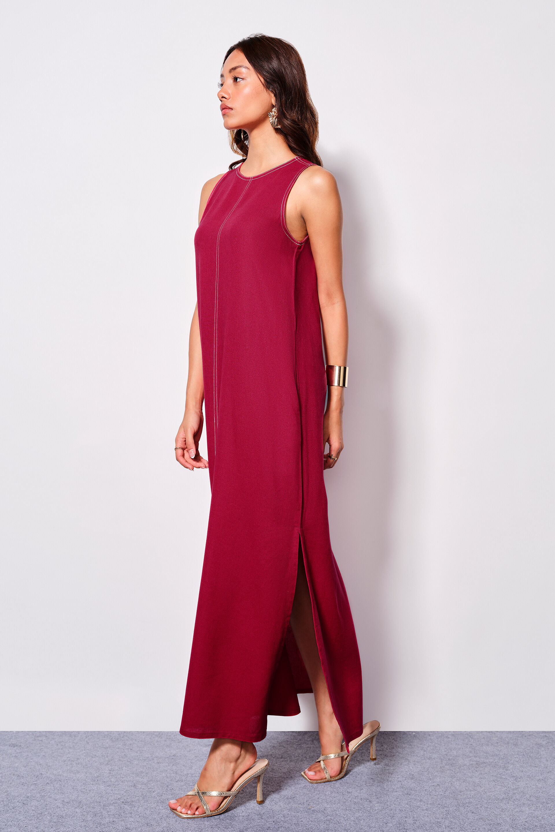 Maroon Melodies Viscose Blend Maxi Dress, Maroon, image 5