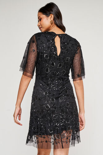 Black Floral Straight Dress, Black, image 2