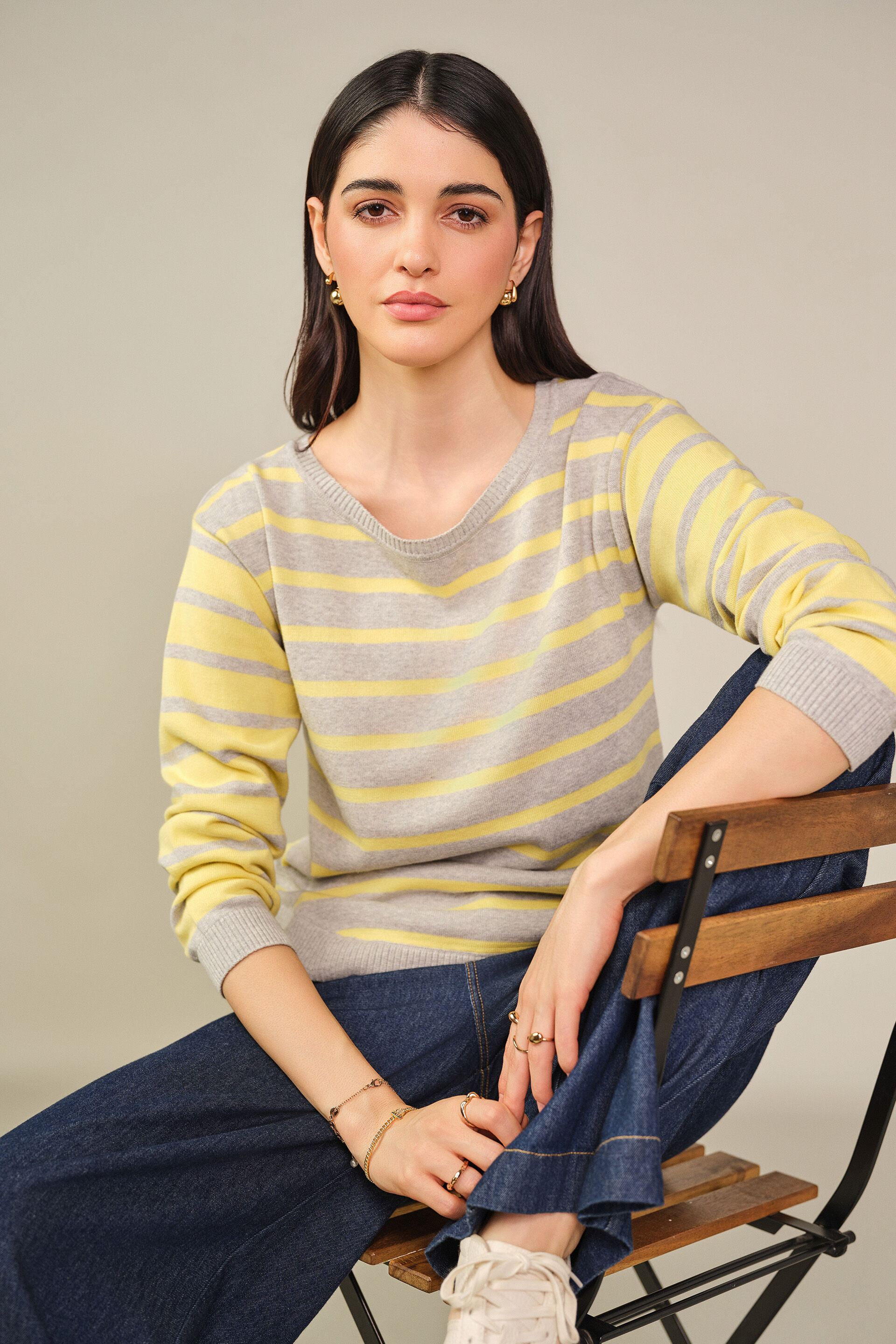 Striped Cotton Pullover in Yellow, Yellow, image 3