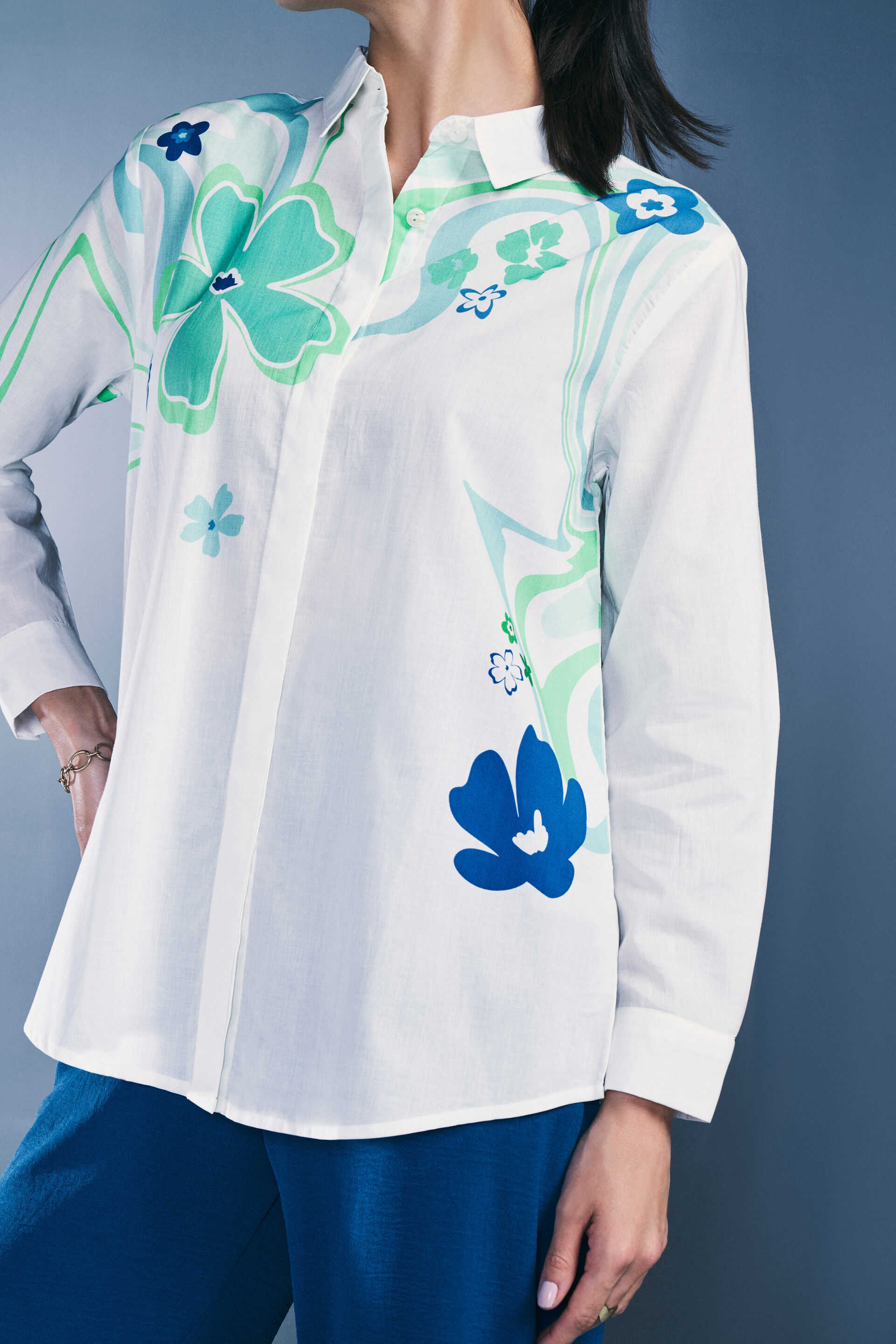 Floral Splash Cotton Shirt, White, image 8