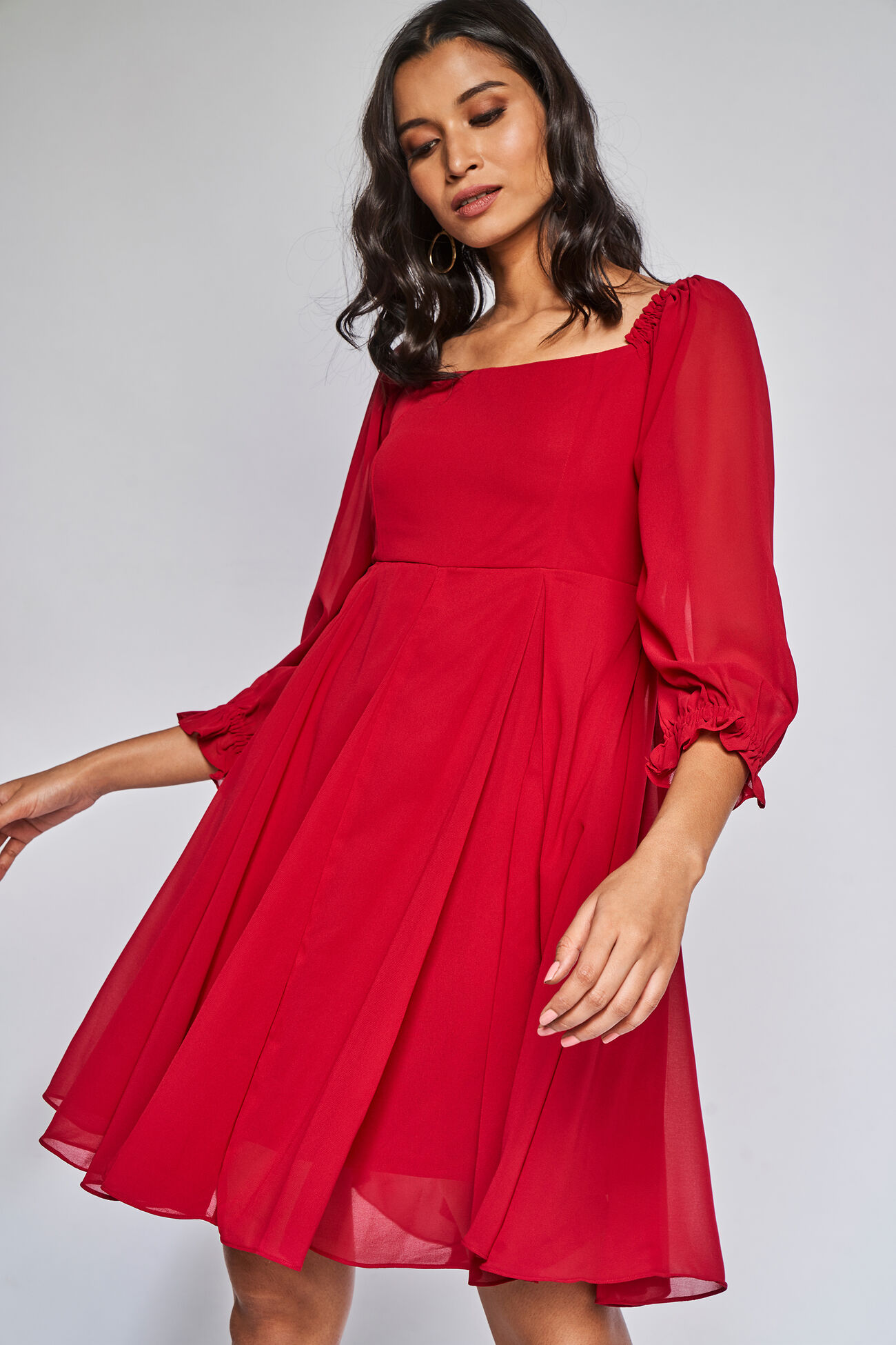 Red Solid Fit and Flare Dress, Red, image 5