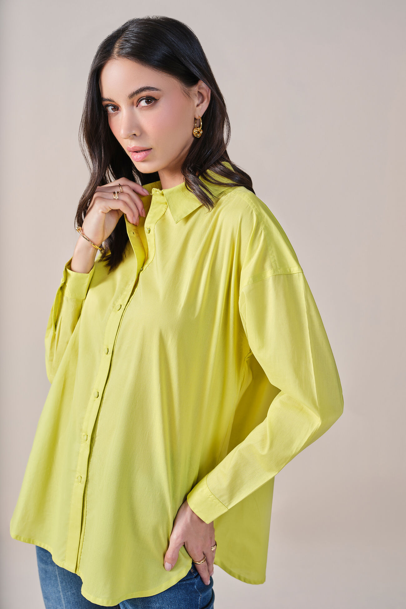 Sensational Solid Cotton Shirt, Lime Green, image 5