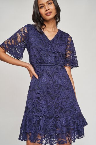 1 - Navy Blue Self Design Lace Dress, image 1