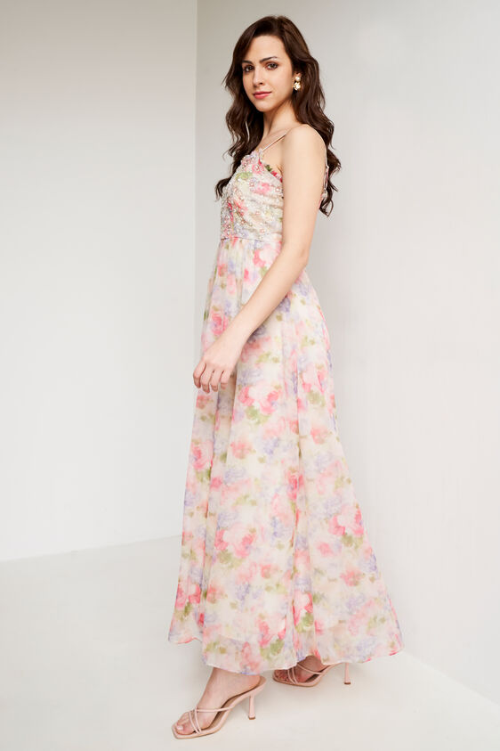 Multi Color Floral Flared Gown, Multi Color, image 3