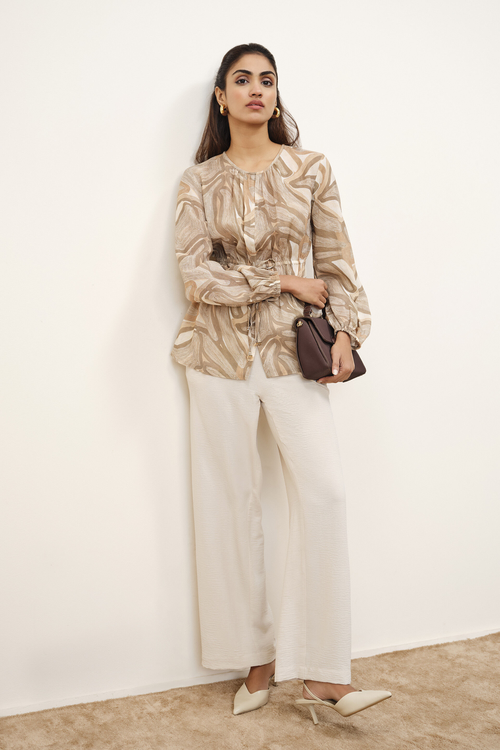 Brielle Printed Brown Top, Brown, image 3