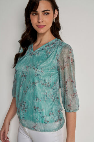 Mint Floral Regular Top, Mint, image 2