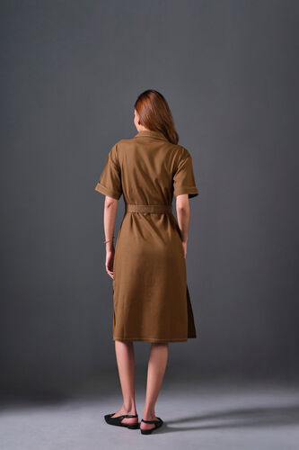High On Contrast Rayon Dress, Brown, image 5