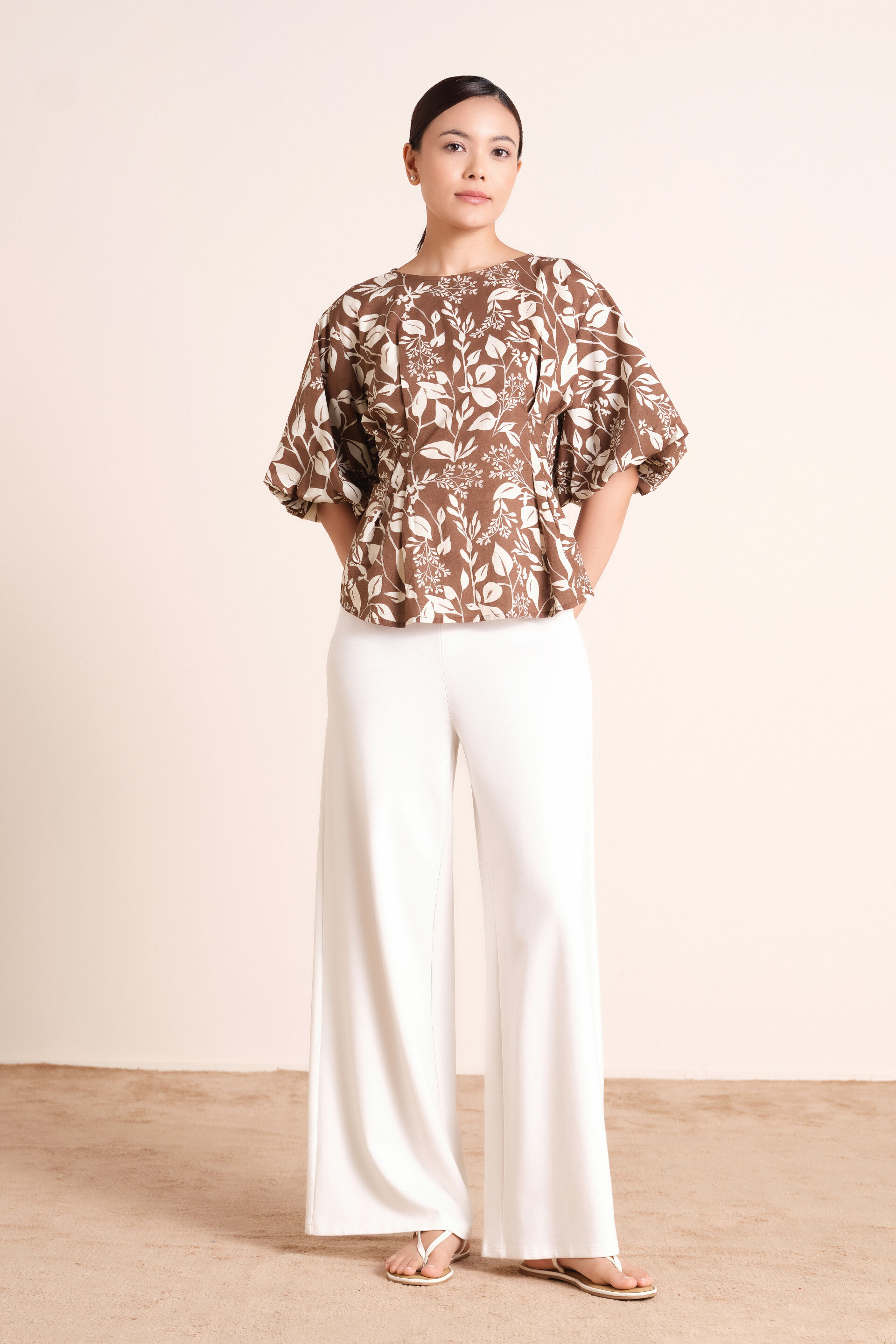 Leafy Brown Cotton Top, Brown, image 4