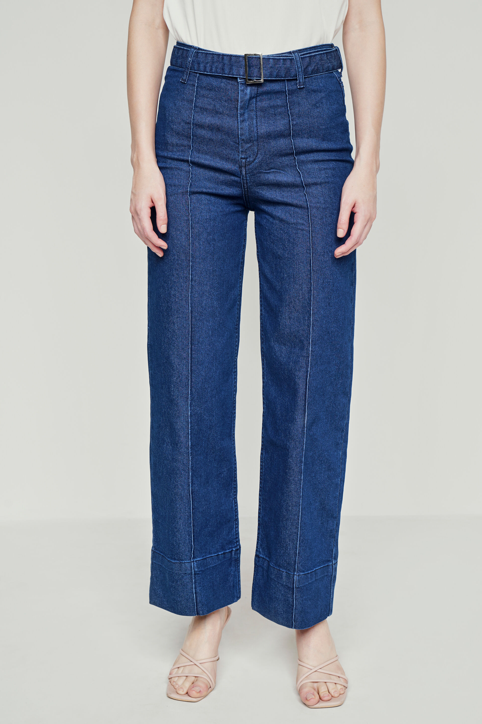 Dark Blue Solid Flared Bottom