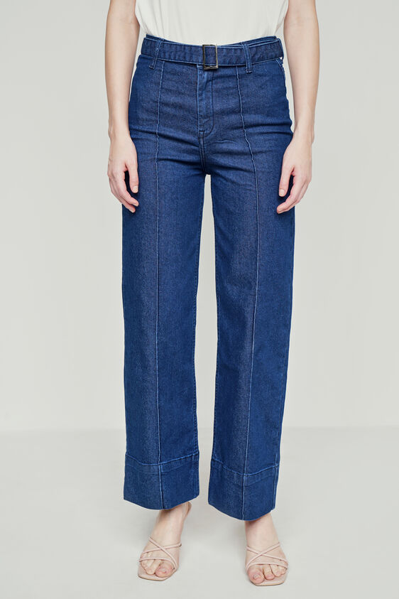 Dark Blue Solid Flared Bottom, Dark Blue, image 1
