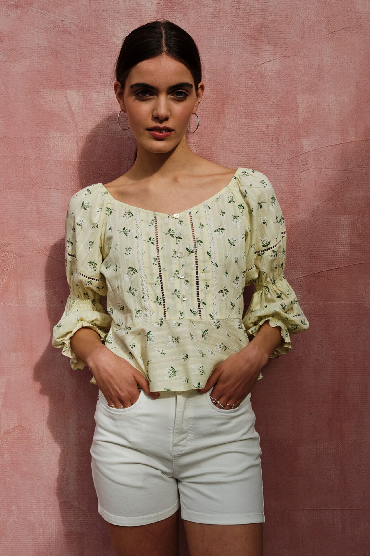 2 - Yellow Floral Curved Top, image 2