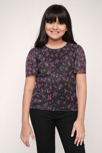 Blue and Pink Floral Straight Top, Blue, image 3