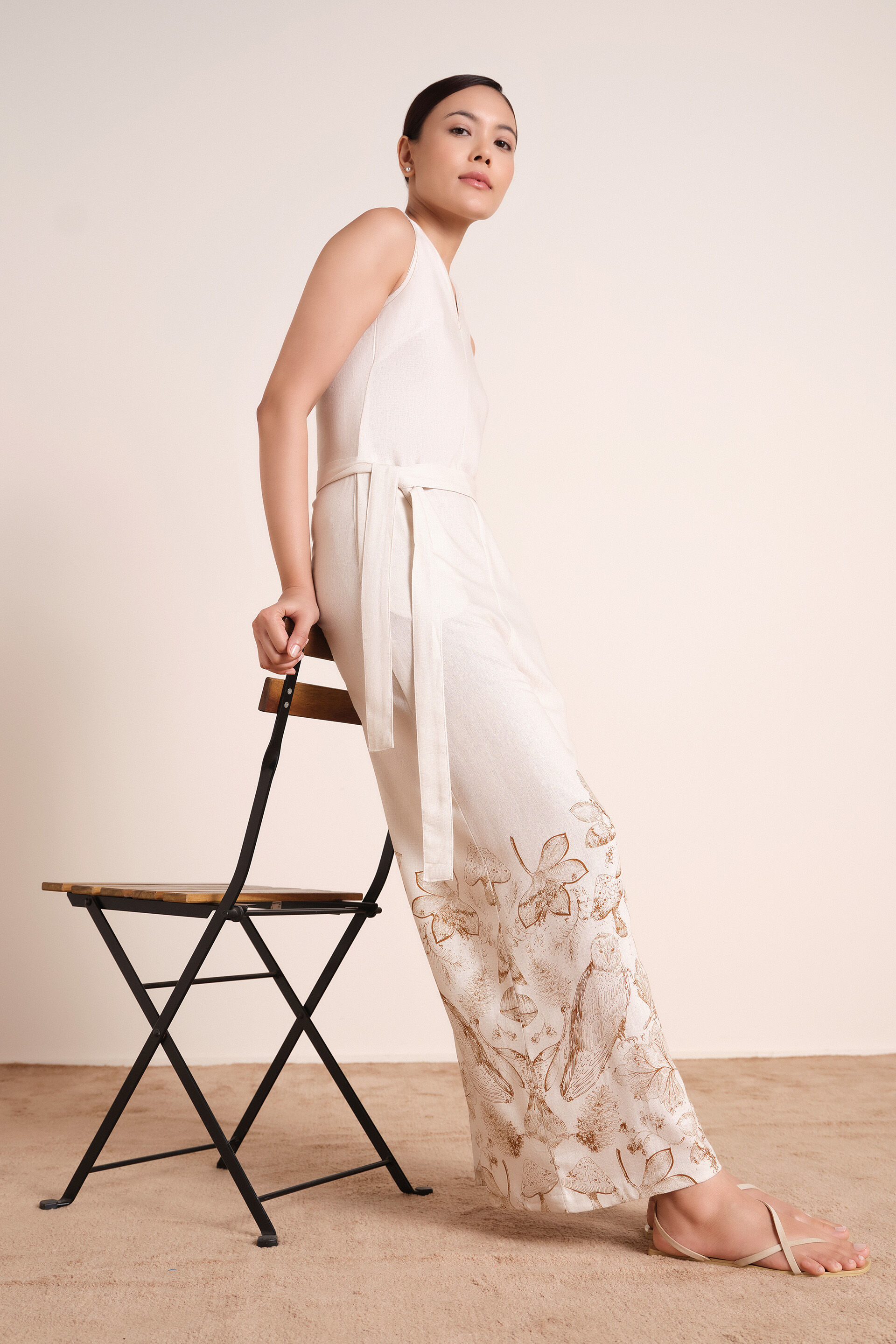 Ginette Linen-Blend Jumpsuit, Beige, image 3