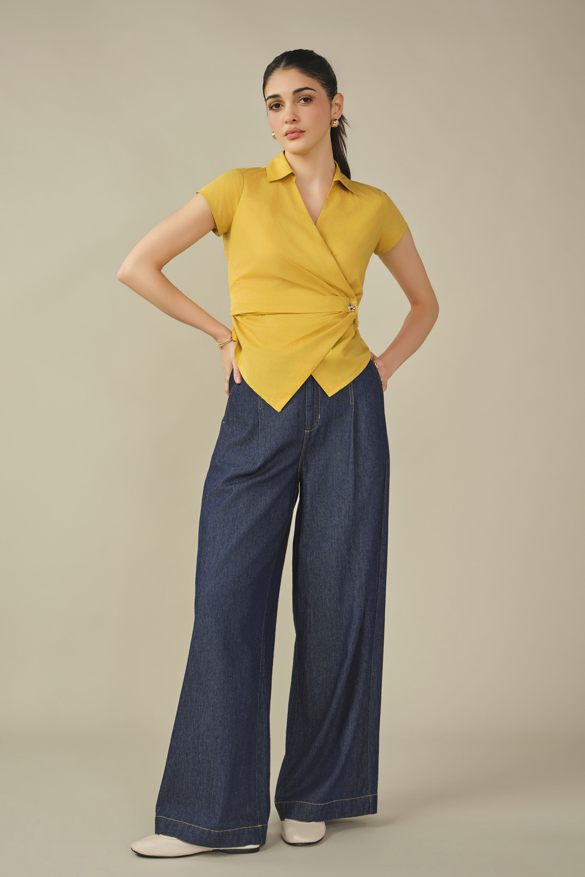 Wrap Cotton Top in Yellow, Mustard, image 5
