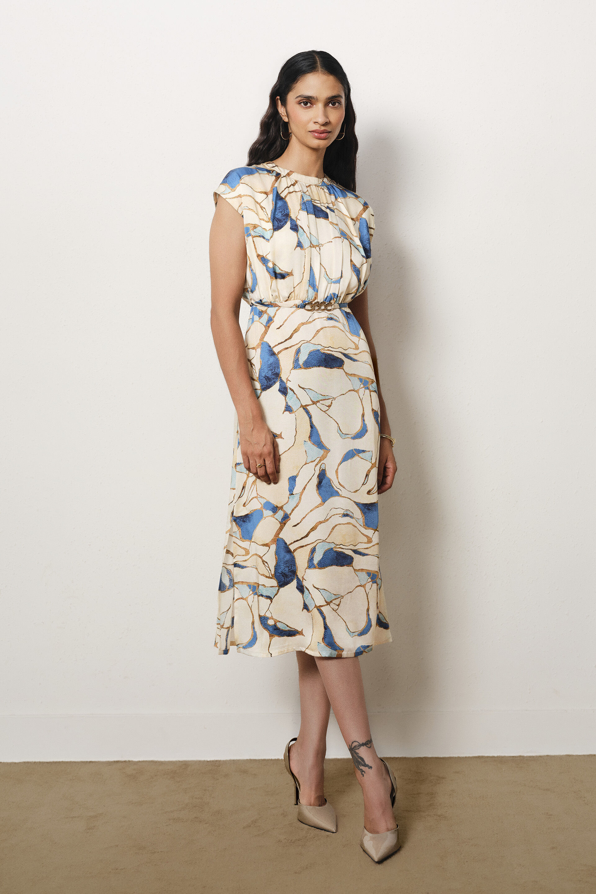 Printed Modal Dress in White, Multi Color, image 1
