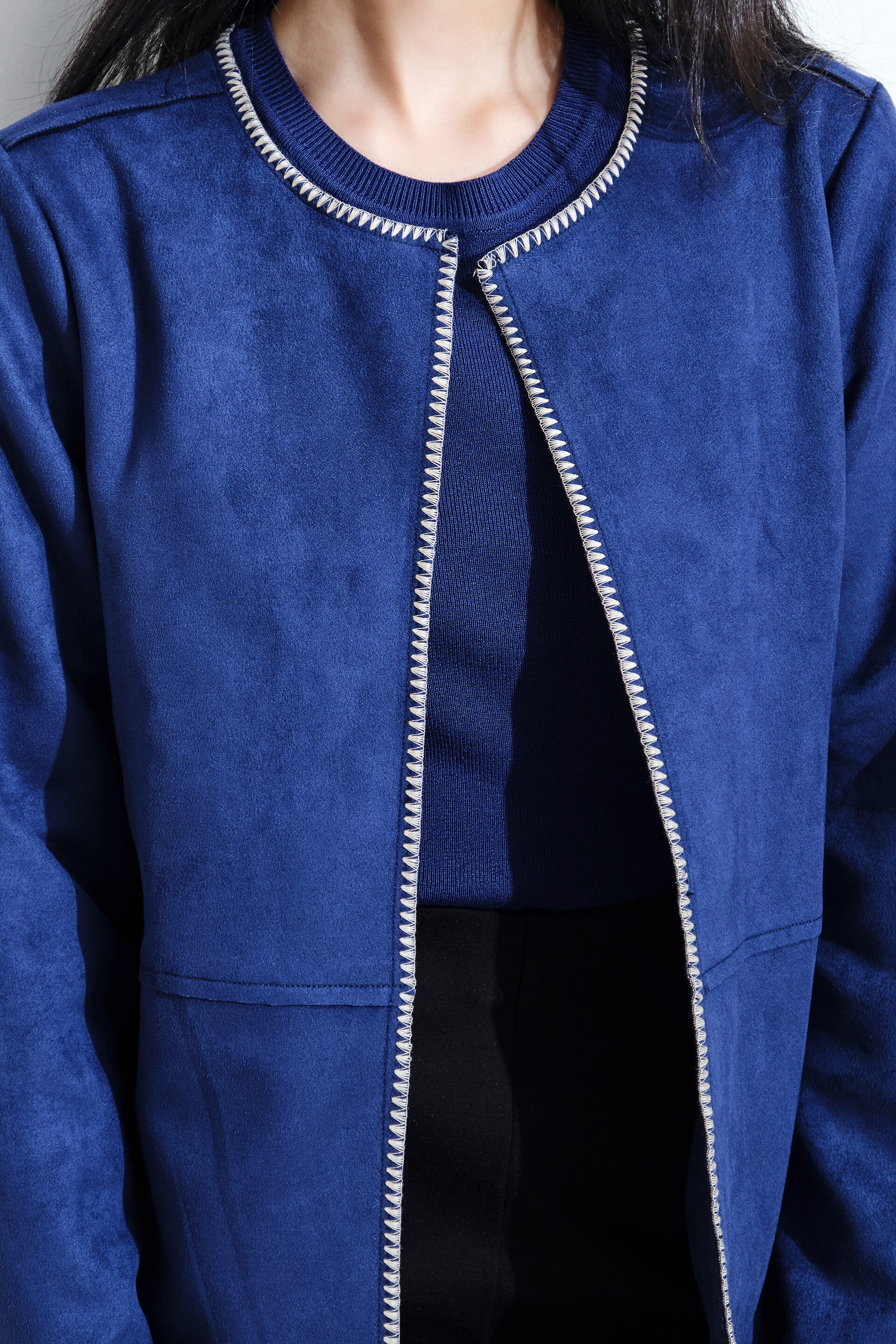 Navy Suede Open Jacket, Blue, image 6