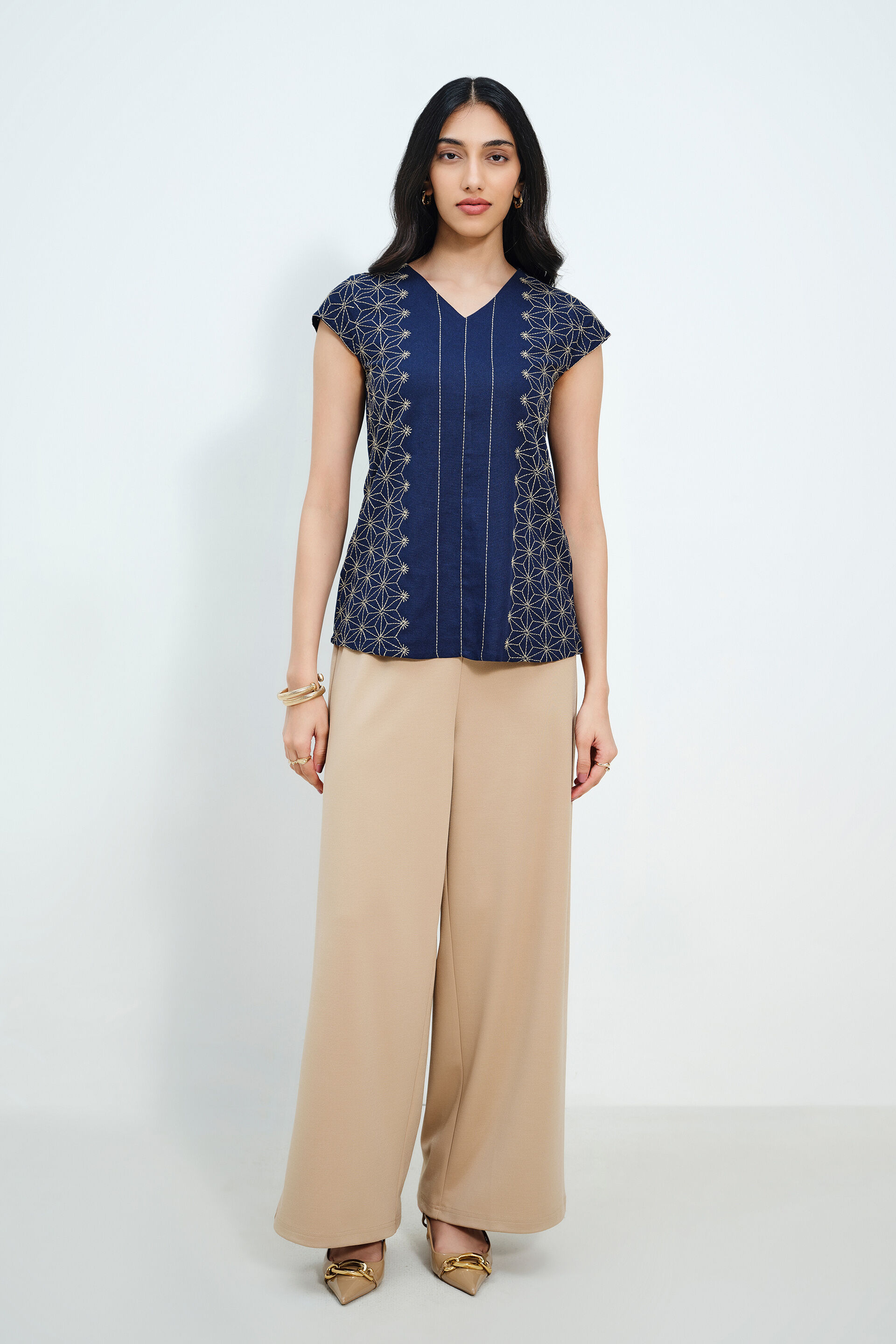 Geometric Indigo Top, Navy, image 1