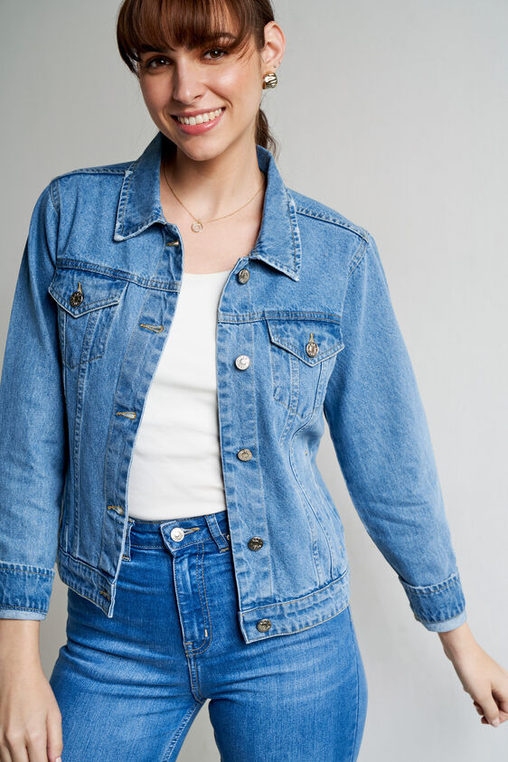 Medium Blue Solid Straight Jacket, Blue, image 1