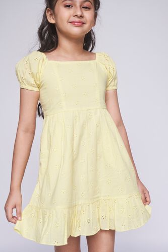 2 - Yellow Self Design Flounce Dress, image 2