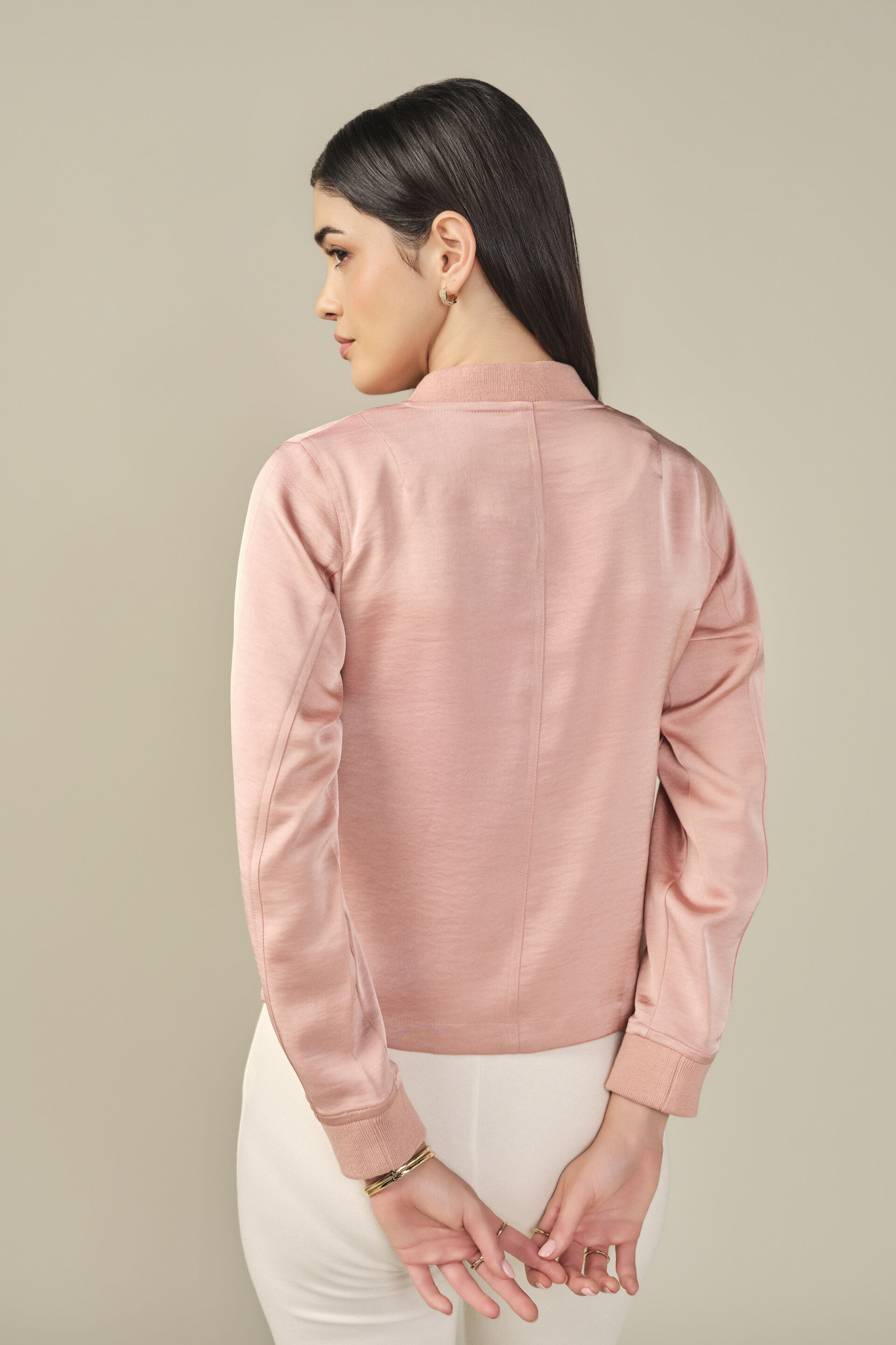 Satin Bomber Jacket in Rose, Rose, image 6