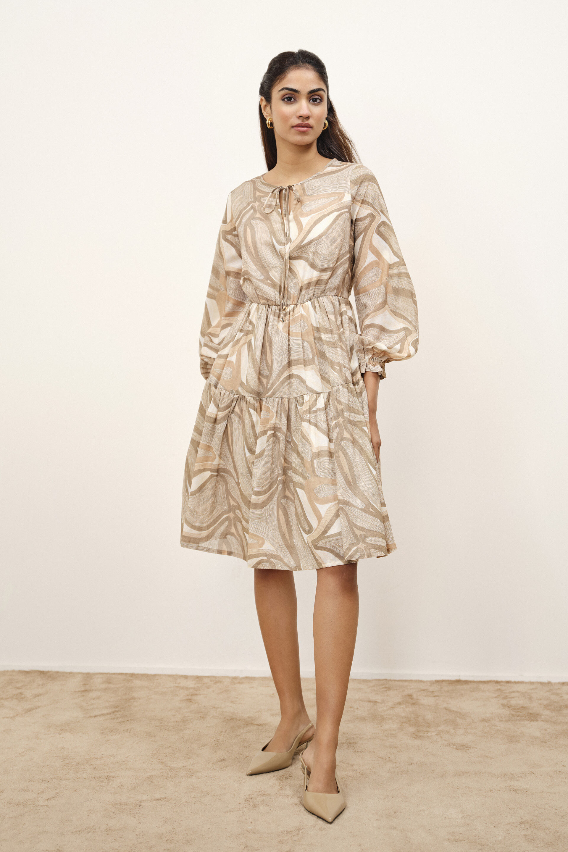 Brielle Brown Printed Dress, Brown, image 5