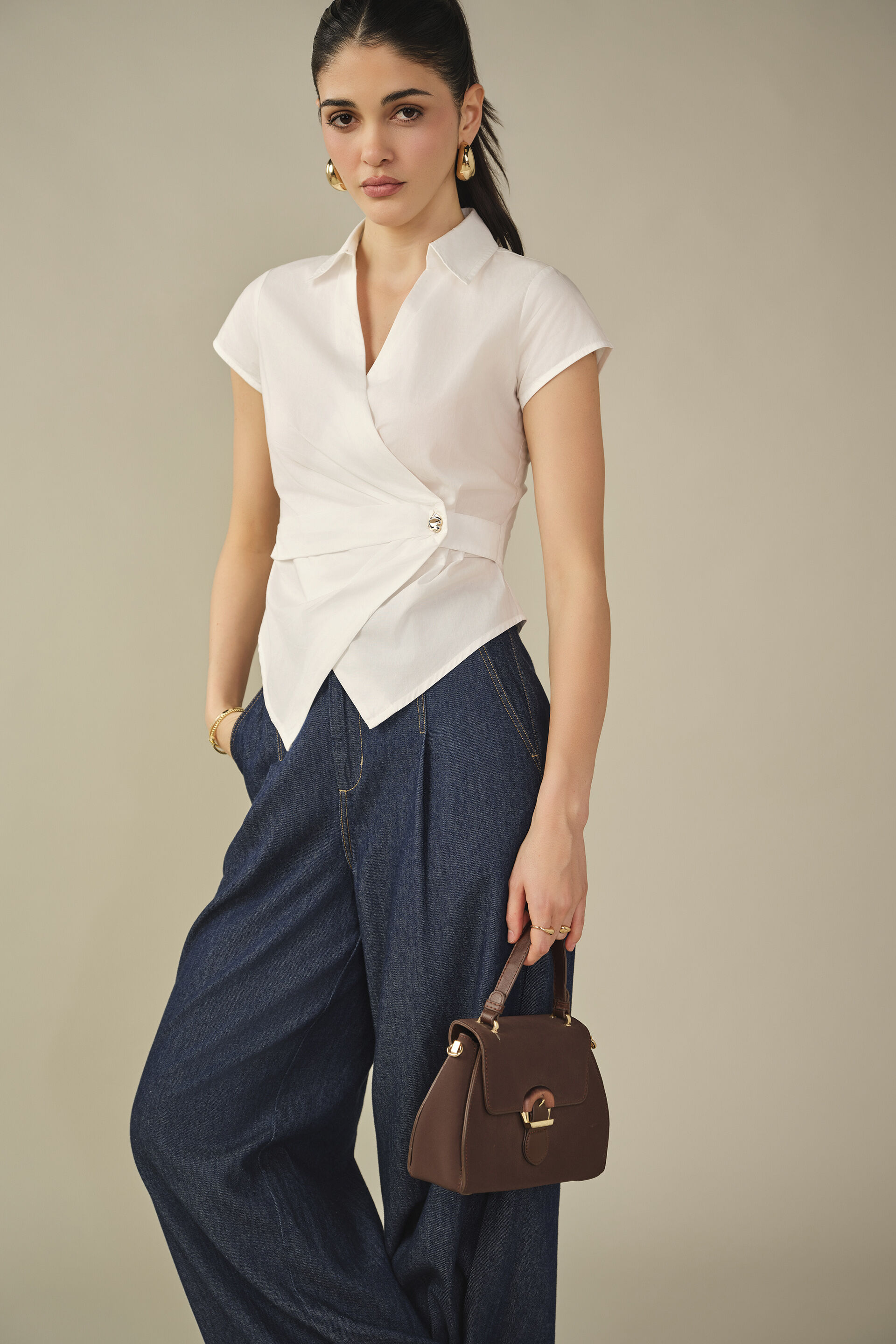 Wrap Cotton Top in White, White, image 4