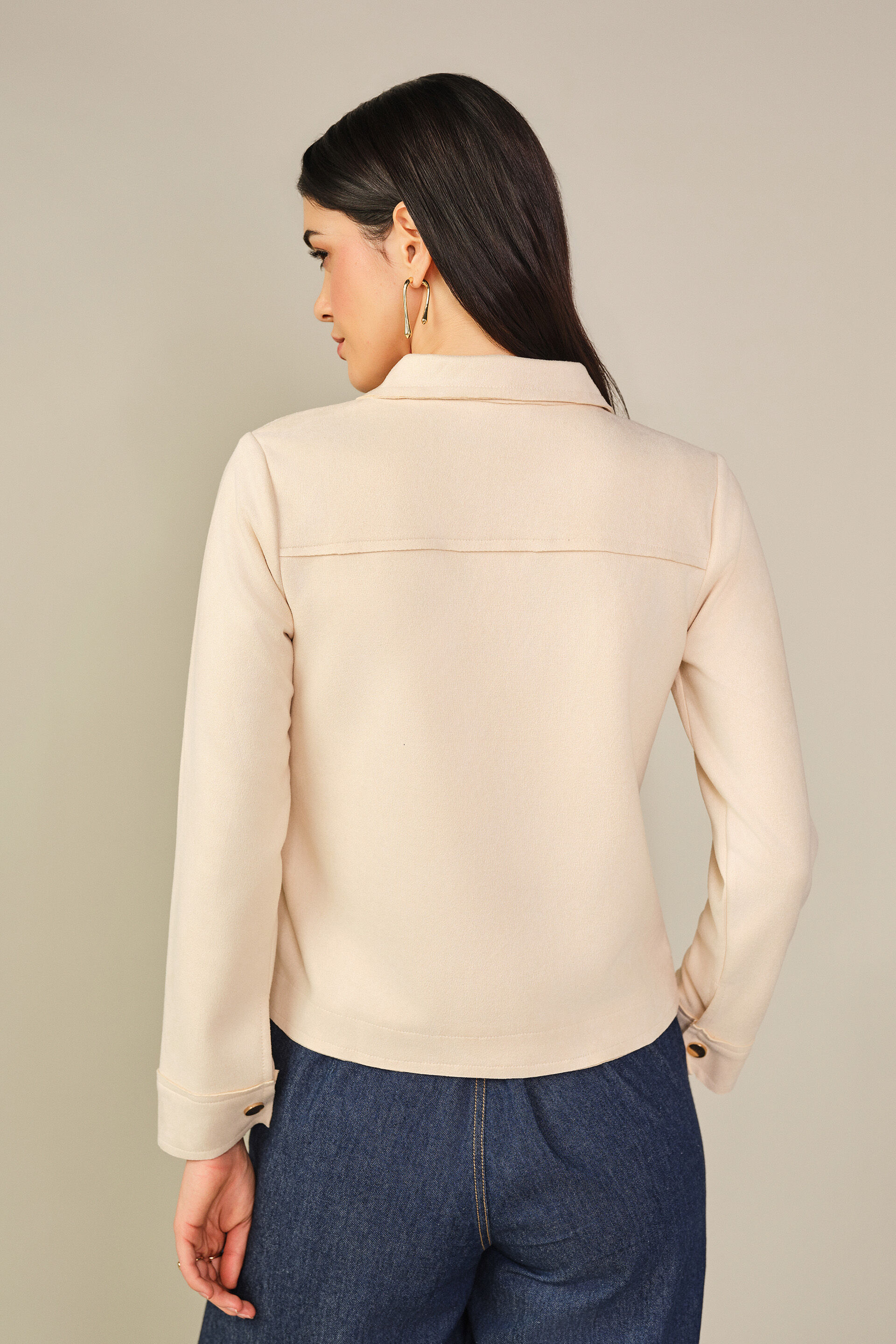 Solid Suede Jacket in Cream, Cream, image 6