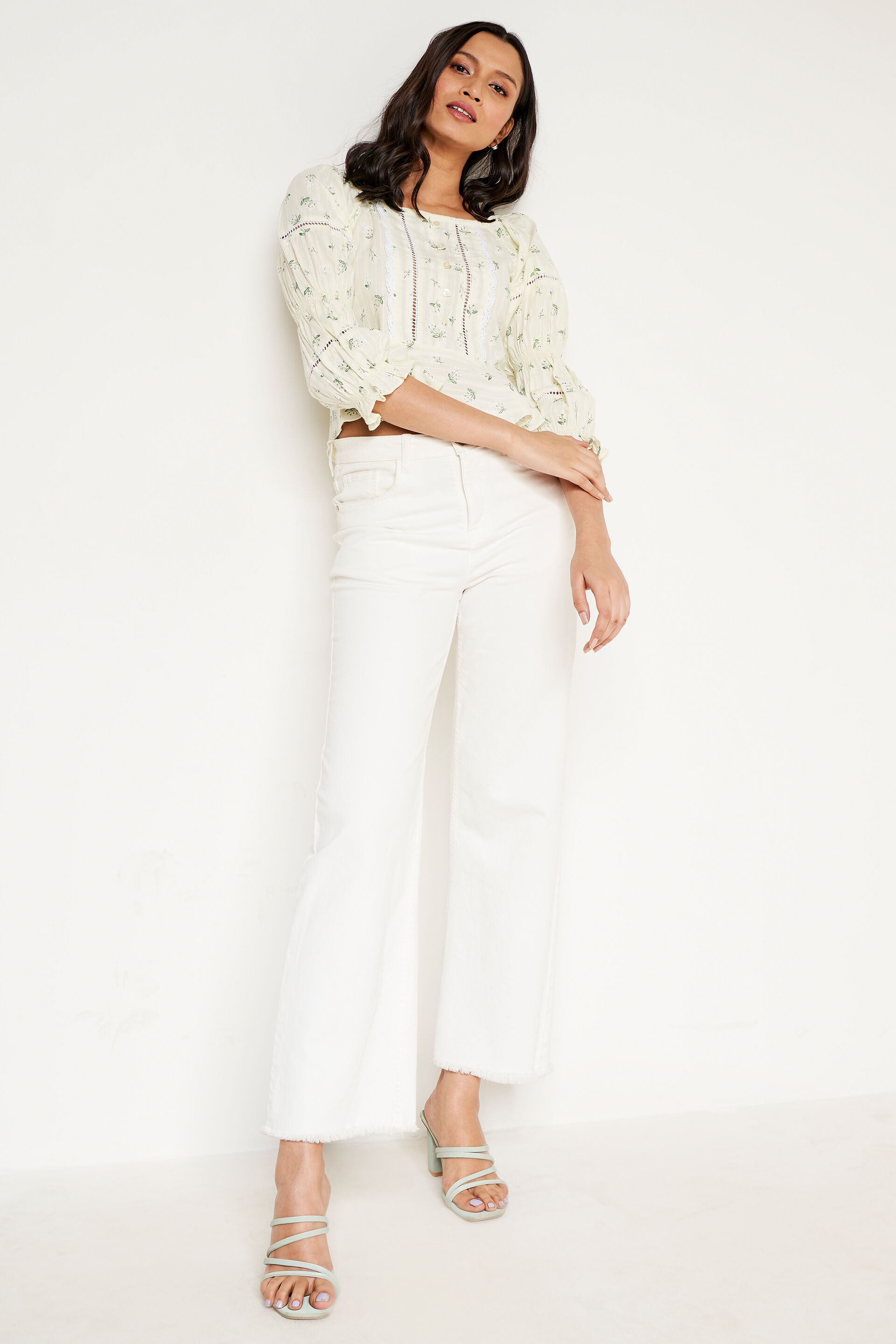Yellow Floral Curved Top, Yellow, image 6