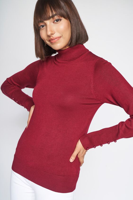 1 - Burgundy Self Design Sweater Top, image 1