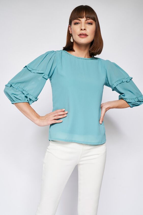 Teal Solid Straight Top, Teal, image 3