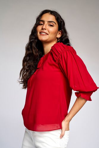 1 - Red Solid Blouson Top, image 1