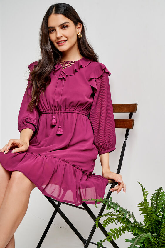 Wine Solid Flared Dress, Wine, image 2