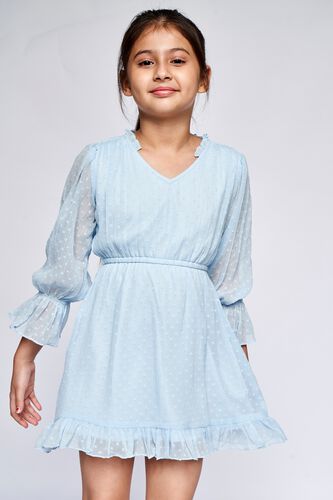 3 - Blue Self Design Flounce Dress, image 3