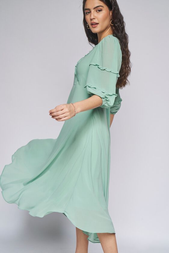 3 - Sage Green Solid Fit and Flare Dress, image 3