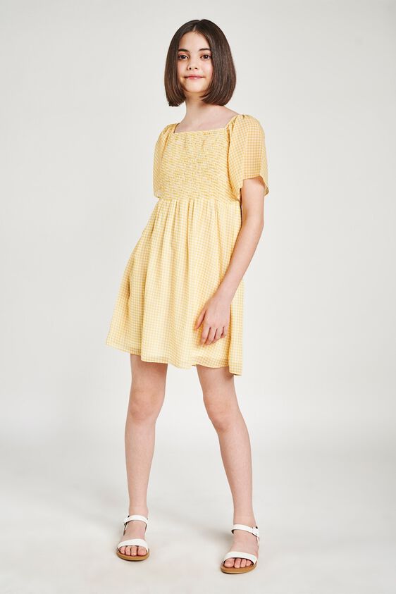 2 - Yellow Checked Printed Off Shoulder Dress, image 2