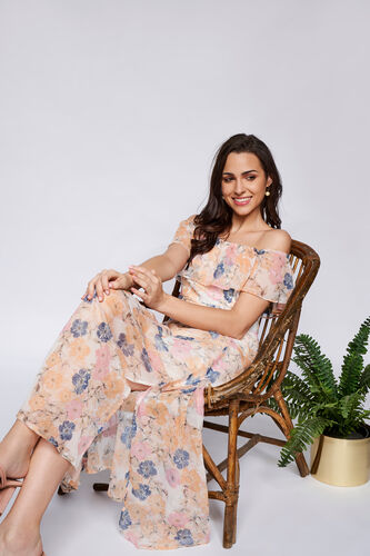 Multi Floral Flared Gown, Multi Color, image 1